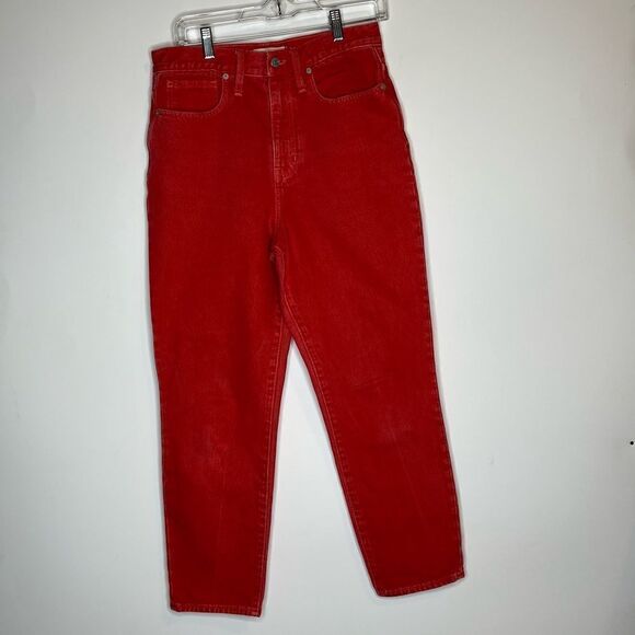 MADEWELL The Mom Jean Garment Dyed Edition in Enamel Red Women Size 27 - Picture 6 of 11